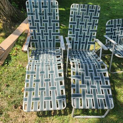 lot of 5 Vintage Aluminum Folding Webbed Lawn Beach Chairs 2 Loungers 3 Chairs