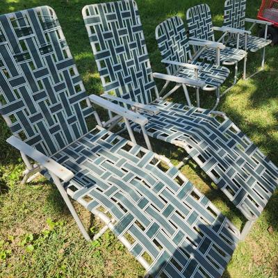 lot of 5 Vintage Aluminum Folding Webbed Lawn Beach Chairs 2 Loungers 3 Chairs