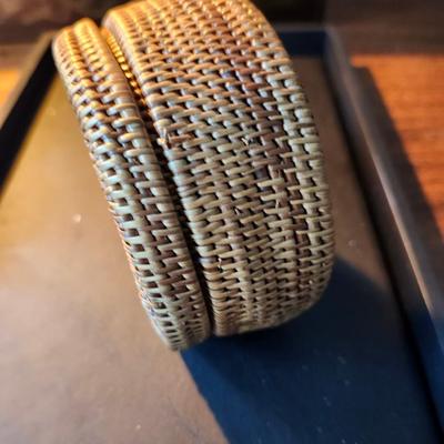 Sale Photo Thumbnail #648: Made with cane which is difficult to weave with, there is some sight aging of the cane.
It has very fine detail work, probably woven by a master basket weaver.  
Retail $75
