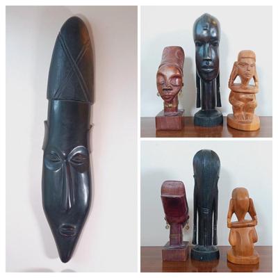 LOT 10: Large Carved Wood Mask from Northern Rhodesia with (3) Small Carved Wood Figures