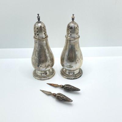 LOT 68: Monogrammed International Sterling S118 Salt and Pepper Shakers and Sterling Corn Cob Holders - TW 119.88g