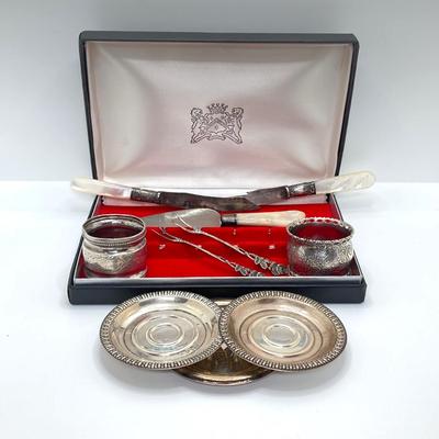 LOT 70: Collection of Sterling Silver and More - Forks, Mother of Pearl Serving Utensils, Wm Rogers and La Pierre Coasters