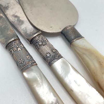 LOT 70: Collection of Sterling Silver and More - Forks, Mother of Pearl Serving Utensils, Wm Rogers and La Pierre Coasters