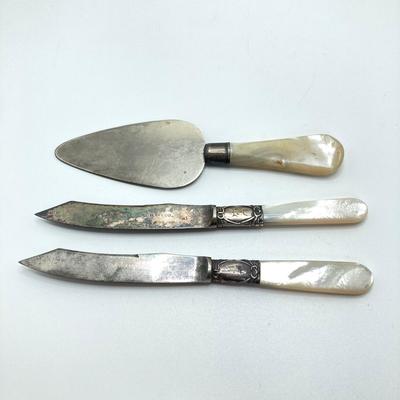 LOT 70: Collection of Sterling Silver and More - Forks, Mother of Pearl Serving Utensils, Wm Rogers and La Pierre Coasters