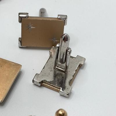 LOT 75: Large Collection of Cuff Links and Tie Bars with Small Wooden Storage Box - Swank, Hickok and More