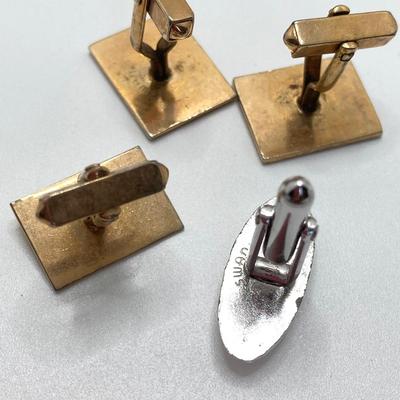 LOT 75: Large Collection of Cuff Links and Tie Bars with Small Wooden Storage Box - Swank, Hickok and More