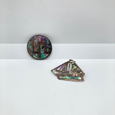 LOT 77: Beautiful Abalone / Shell Sterling Mexico Pendant and Pins