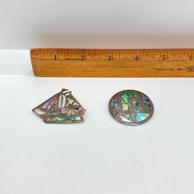 LOT 77: Beautiful Abalone / Shell Sterling Mexico Pendant and Pins