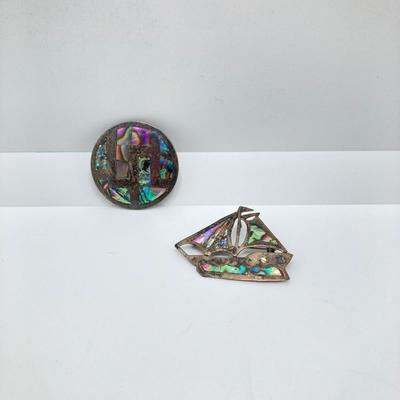 LOT 77: Beautiful Abalone / Shell Sterling Mexico Pendant and Pins