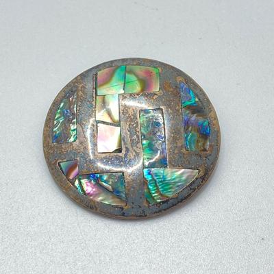 LOT 77: Beautiful Abalone / Shell Sterling Mexico Pendant and Pins