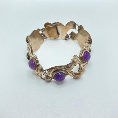LOT 81: Beautiful Mexican Sterling Amethyst Bracelet with Three Adjustable Sterling Rings