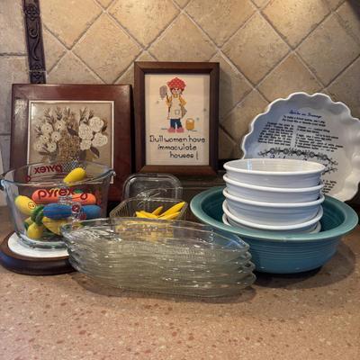 LOT 88: Fiesta Ware, Refrigerator Dishes, Corn on the Cob Dishes & Holders, Trivets, Quiche Dish w/Recipe