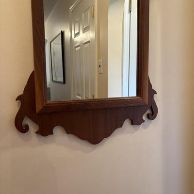 LOT 89: Hand Crafted Wood Framed Mirror along w/a Vintage Side Table