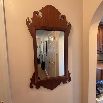 LOT 89: Hand Crafted Wood Framed Mirror along w/a Vintage Side Table