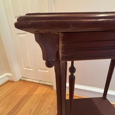 LOT 89: Hand Crafted Wood Framed Mirror along w/a Vintage Side Table