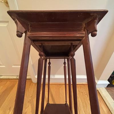 LOT 89: Hand Crafted Wood Framed Mirror along w/a Vintage Side Table