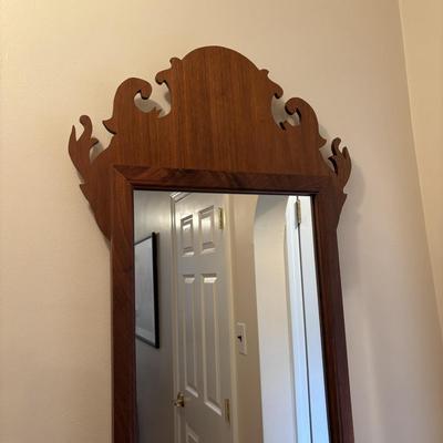 LOT 89: Hand Crafted Wood Framed Mirror along w/a Vintage Side Table