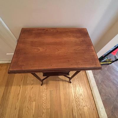 LOT 89: Hand Crafted Wood Framed Mirror along w/a Vintage Side Table