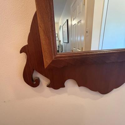 LOT 89: Hand Crafted Wood Framed Mirror along w/a Vintage Side Table