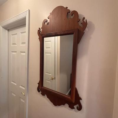 LOT 89: Hand Crafted Wood Framed Mirror along w/a Vintage Side Table