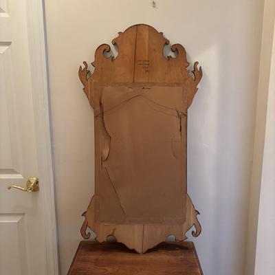 LOT 89: Hand Crafted Wood Framed Mirror along w/a Vintage Side Table