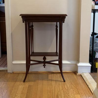 LOT 89: Hand Crafted Wood Framed Mirror along w/a Vintage Side Table