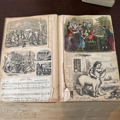 LOT 91: Antique Hand-Crafted Scrapbook, 1991 Alva Studio Victorian Women Sculpture and a Framed Floral Needlework 1978 & More