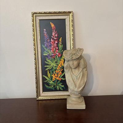 LOT 91: Antique Hand-Crafted Scrapbook, 1991 Alva Studio Victorian Women Sculpture and a Framed Floral Needlework 1978 & More