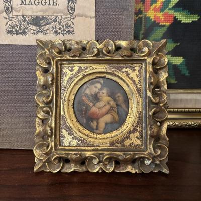 LOT 91: Antique Hand-Crafted Scrapbook, 1991 Alva Studio Victorian Women Sculpture and a Framed Floral Needlework 1978 & More