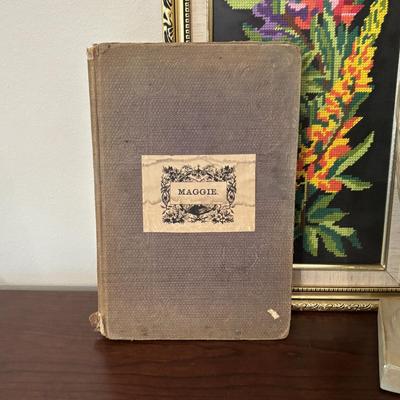 LOT 91: Antique Hand-Crafted Scrapbook, 1991 Alva Studio Victorian Women Sculpture and a Framed Floral Needlework 1978 & More