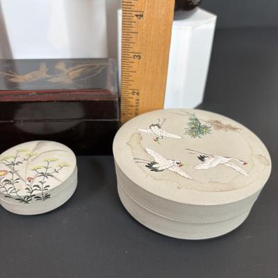 LOT 92: Trinket Box Collection: Lacquer, Wood & Pottery