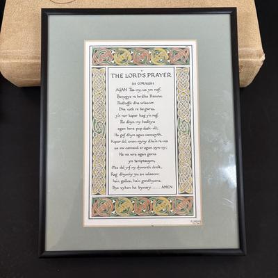 LOT 94: Turbo Marmoratus Shell Carved with The Lord's Prayer, Vintage Curiosities of the Bible Book, Carved Praying Hands Plaque,...