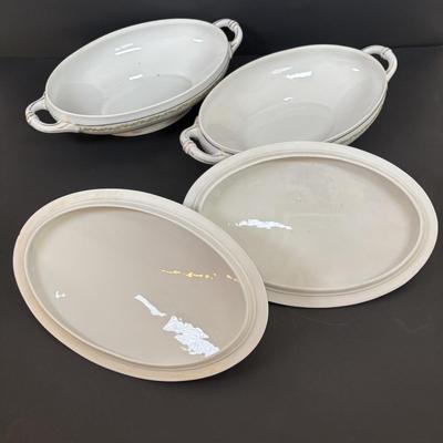LOT 95: Pink Depression Glass, Belleek Salt Dishes, M&Z Austria Covered Serving Bowls, RC Mon Bijou Dessert Plates & More