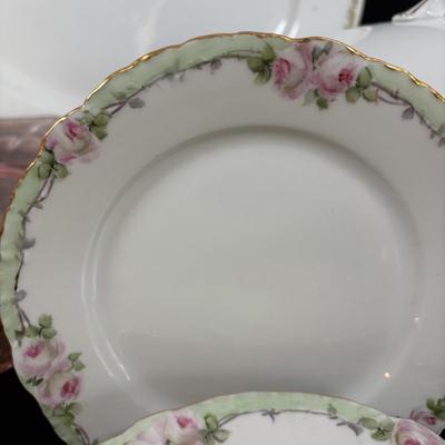 LOT 95: Pink Depression Glass, Belleek Salt Dishes, M&Z Austria Covered Serving Bowls, RC Mon Bijou Dessert Plates & More