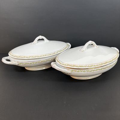 LOT 95: Pink Depression Glass, Belleek Salt Dishes, M&Z Austria Covered Serving Bowls, RC Mon Bijou Dessert Plates & More
