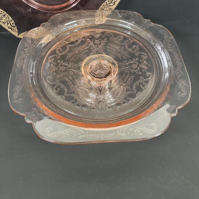 LOT 95: Pink Depression Glass, Belleek Salt Dishes, M&Z Austria Covered Serving Bowls, RC Mon Bijou Dessert Plates & More