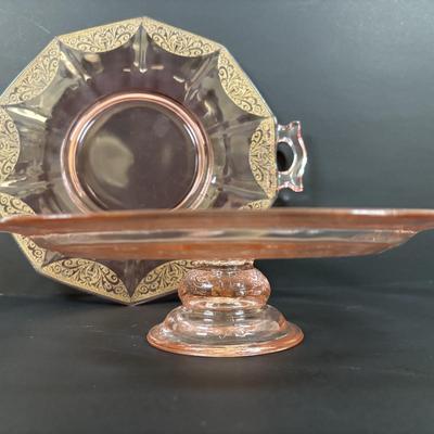 LOT 95: Pink Depression Glass, Belleek Salt Dishes, M&Z Austria Covered Serving Bowls, RC Mon Bijou Dessert Plates & More