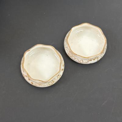 LOT 95: Pink Depression Glass, Belleek Salt Dishes, M&Z Austria Covered Serving Bowls, RC Mon Bijou Dessert Plates & More