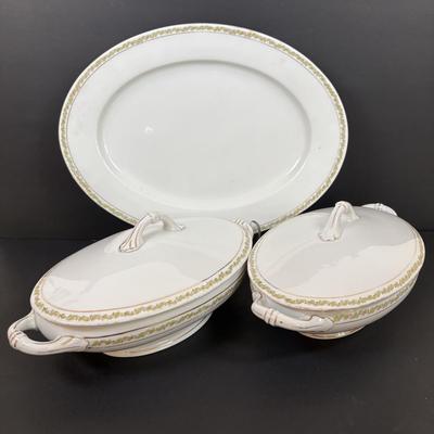 LOT 95: Pink Depression Glass, Belleek Salt Dishes, M&Z Austria Covered Serving Bowls, RC Mon Bijou Dessert Plates & More