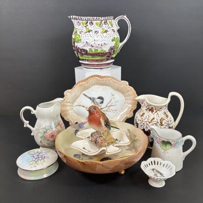 LOT 96: Vintage Porcelain Collection: Sporting Dogs Old Leeds Paragon England, Berwick Robin #980, Carrigaline Ireland Pottery, Vtg 50s...