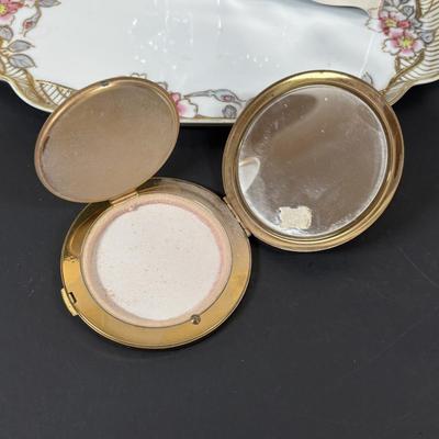 LOT 97: Pyralin Handheld Mirror, Perfume Bottle, Czechoslovakia, Cambridge Cuttery Pen Knife, TR Jewelry Box, Made in USA Compact,...