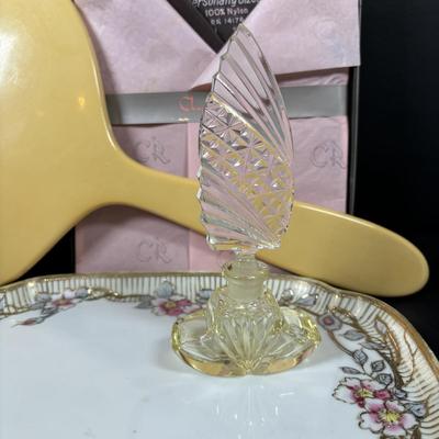 LOT 97: Pyralin Handheld Mirror, Perfume Bottle, Czechoslovakia, Cambridge Cuttery Pen Knife, TR Jewelry Box, Made in USA Compact,...