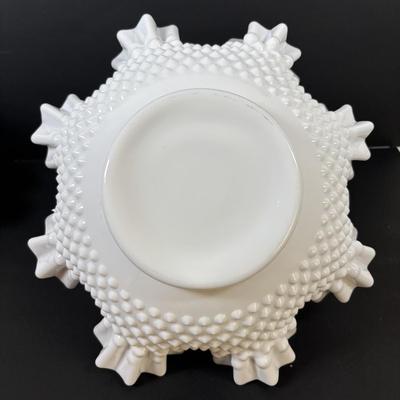 LOT 101: Hand Painted Fenton Milk Glass Basket along with a Milk Glass Hobnail Basket