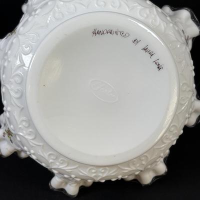 LOT 101: Hand Painted Fenton Milk Glass Basket along with a Milk Glass Hobnail Basket