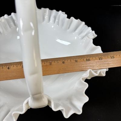 LOT 101: Hand Painted Fenton Milk Glass Basket along with a Milk Glass Hobnail Basket