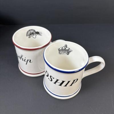 LOT 103: Wedgewood Winston Churchill Chartwell Mug, Wedgewood 8-Sided Nanette Salad Plate, Lordship/Ladyship Mugs