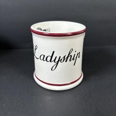 LOT 103: Wedgewood Winston Churchill Chartwell Mug, Wedgewood 8-Sided Nanette Salad Plate, Lordship/Ladyship Mugs