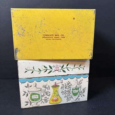 LOT 107: Vintage Milk Bottles: Haines, Jersey Local, McGills, MCM Carafes, Glass Double Boiler, Wooden Rolling Pin, Tin Recipes Boxes...