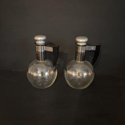 LOT 107: Vintage Milk Bottles: Haines, Jersey Local, McGills, MCM Carafes, Glass Double Boiler, Wooden Rolling Pin, Tin Recipes Boxes...