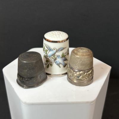 LOT 108: Vintage Collectible Finds: Tape Measure, Perpetual Calendar, Sterling Silver Thimble, Royal Worchester Thimble, Hand Crafted...